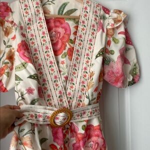 FARM Rio Floral Jumpsuit with Pink and Green Accents